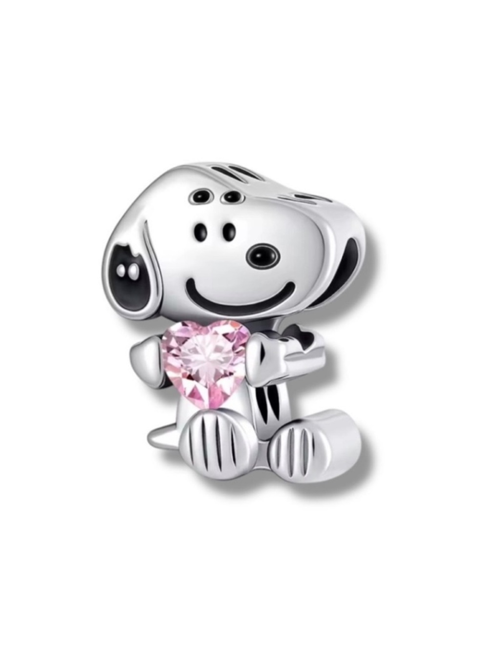 Peanuts Silver silver Charm with Pink Heart Crystal